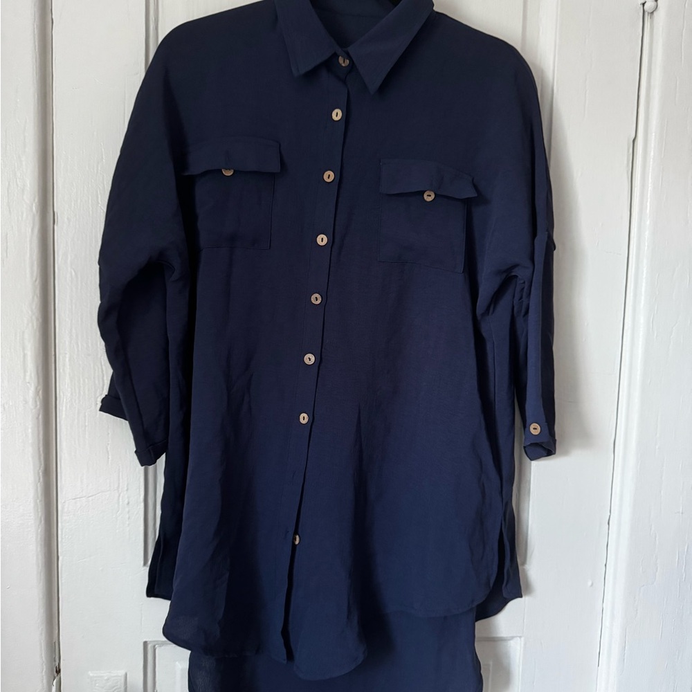 Navy Breezy Button-Up Shirt